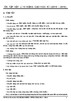 Giáo án Ôn tập Vật lí 10 nâng cao học kì I (2015  2016)